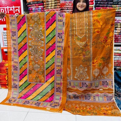 New Kashmiri 100% Cotton Three Piece  for Women– Unstitched Dress