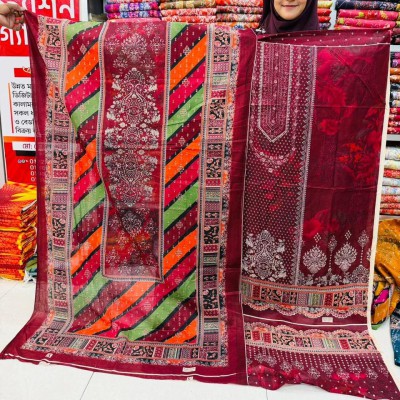 New Kashmiri 100% Cotton Three Piece  for Women– Unstitched Dress