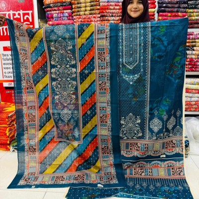 New Kashmiri 100% Cotton Three Piece  for Women– Unstitched Dress