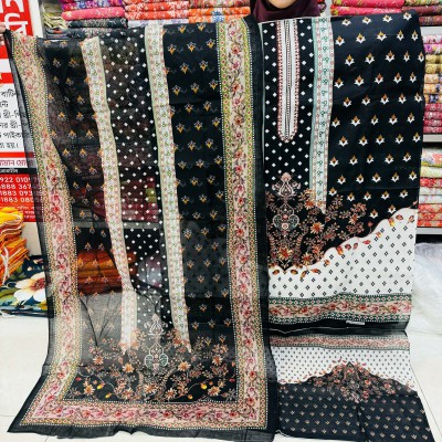 New Kashmiri 100% Cotton Three Piece for Women– Unstitched Dress