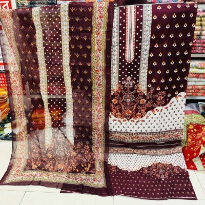 New Kashmiri 100% Cotton Three Piece for Women– Unstitched Dress