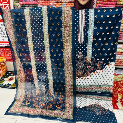 New Kashmiri 100% Cotton Three Piece for Women– Unstitched Dress