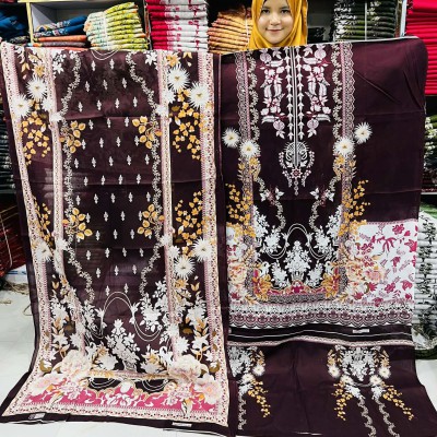 New Kashmiri 100% Cotton Three Piece for Women– Unstitched Dress